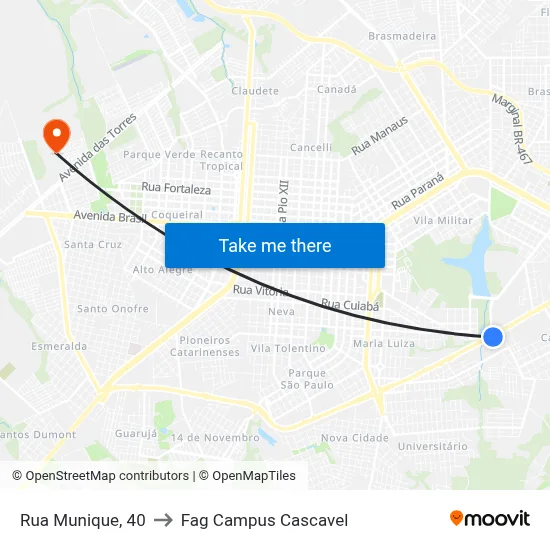 Rua Munique, 40 to Fag Campus Cascavel map
