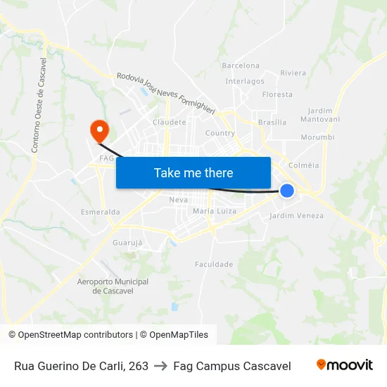 Rua Guerino De Carli, 263 to Fag Campus Cascavel map