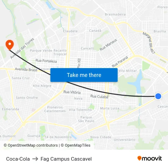 Coca-Cola to Fag Campus Cascavel map