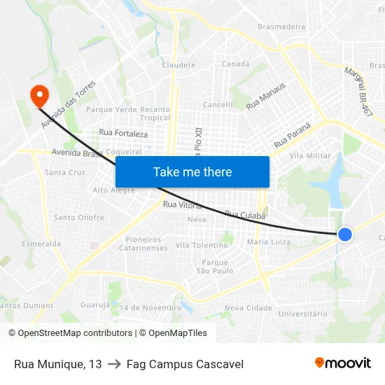 Rua Munique, 13 to Fag Campus Cascavel map