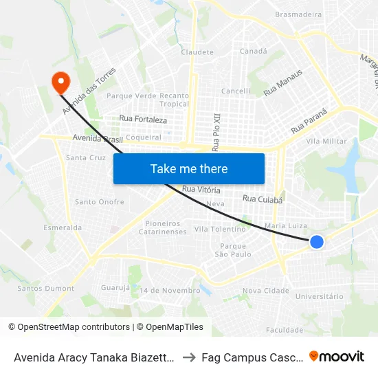 Avenida Aracy Tanaka Biazetto, 646 to Fag Campus Cascavel map