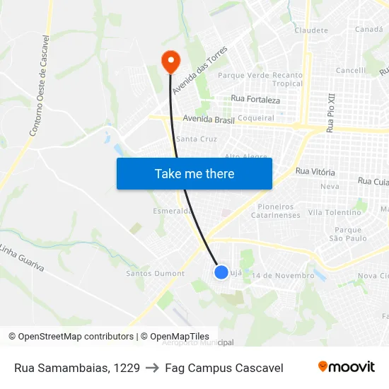 Rua Samambaias, 1229 to Fag Campus Cascavel map