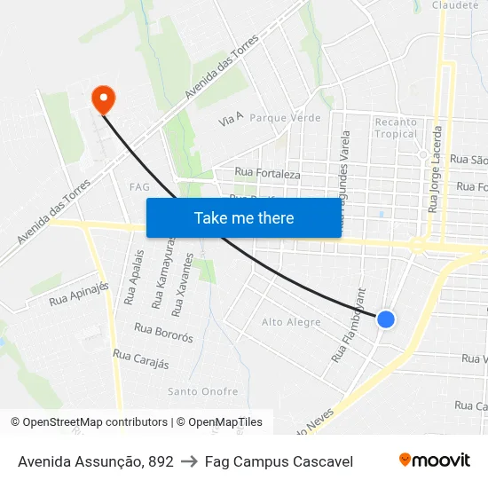 Avenida Assunção, 892 to Fag Campus Cascavel map