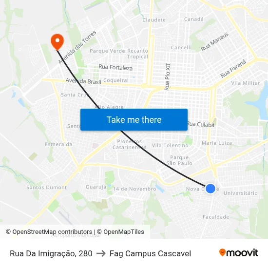 Rua Da Imigração, 280 to Fag Campus Cascavel map