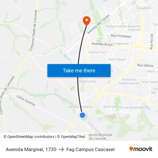 Avenida Marginal, 1730 to Fag Campus Cascavel map