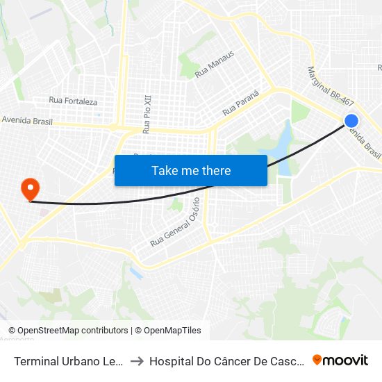 Terminal Urbano Leste to Hospital Do Câncer De Cascavel map
