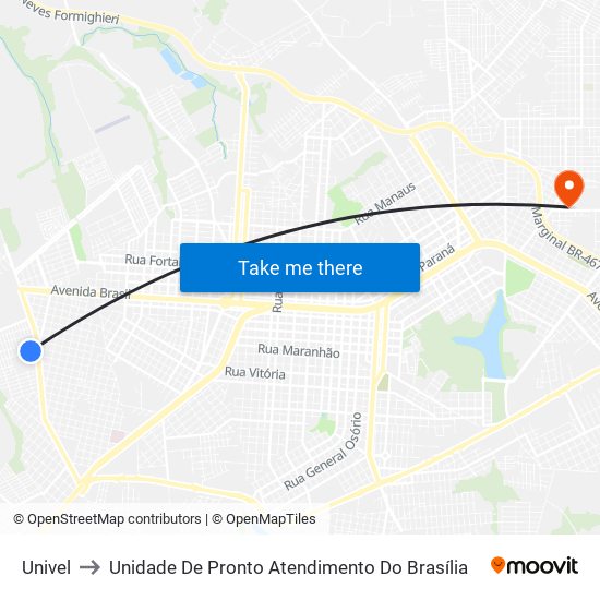 Univel to Unidade De Pronto Atendimento Do Brasília map