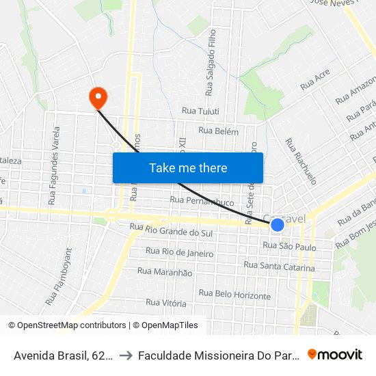 Avenida Brasil, 6250 to Faculdade Missioneira Do Paraná map