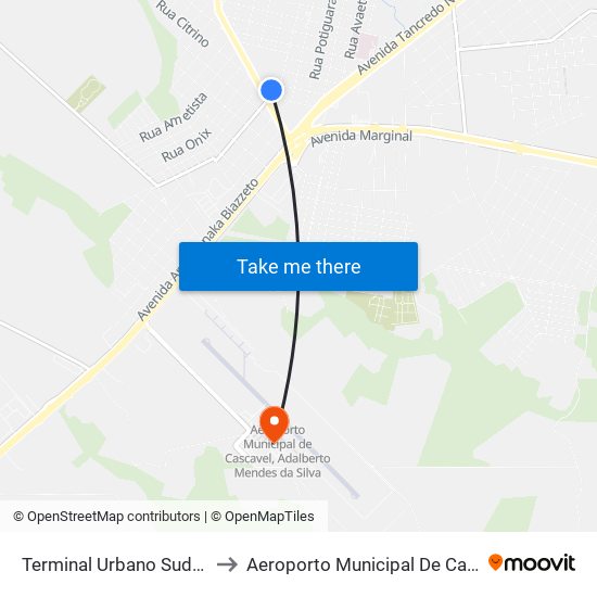 Terminal Urbano Sudoeste to Aeroporto Municipal De Cascavel map