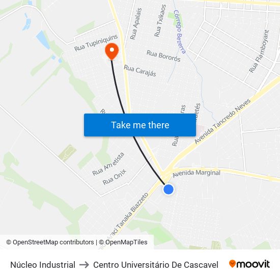 Núcleo Industrial to Centro Universitário De Cascavel map