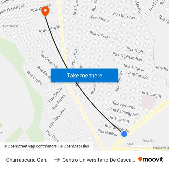 Churrascaria Gandin to Centro Universitário De Cascavel map