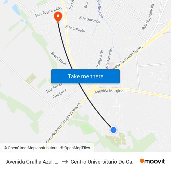 Avenida Gralha Azul, 1119 to Centro Universitário De Cascavel map