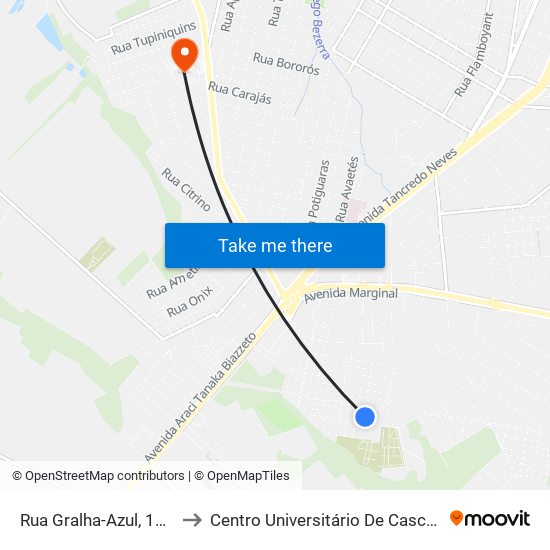 Rua Gralha-Azul, 1073 to Centro Universitário De Cascavel map