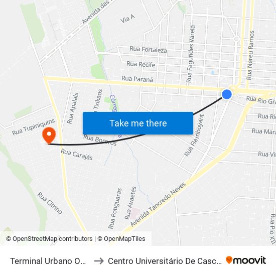 Terminal Urbano Oeste to Centro Universitário De Cascavel map
