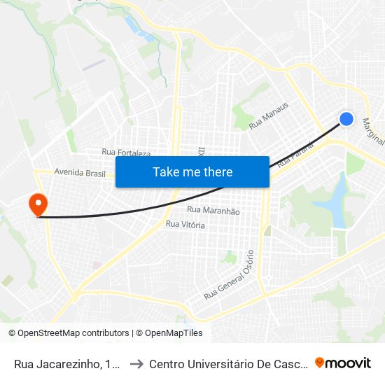 Rua Jacarezinho, 1448 to Centro Universitário De Cascavel map
