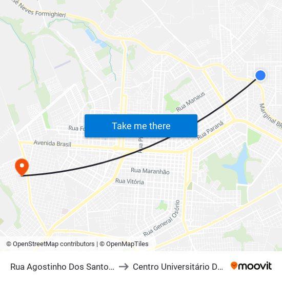 Rua Agostinho Dos Santos, 646-732 to Centro Universitário De Cascavel map