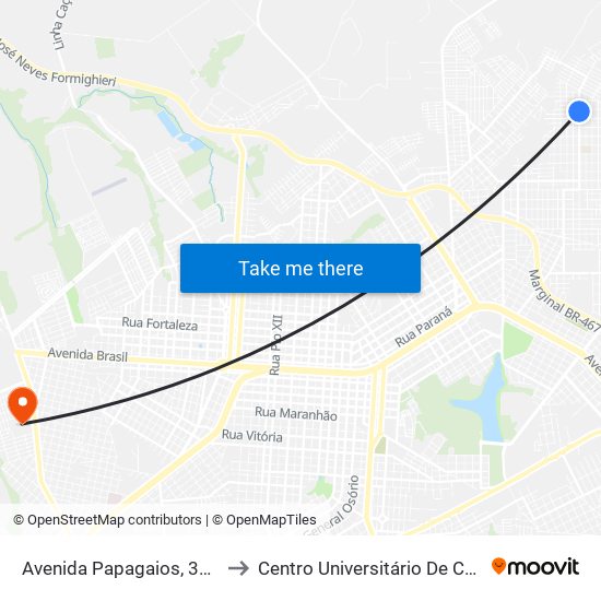 Avenida Papagaios, 303-443 to Centro Universitário De Cascavel map
