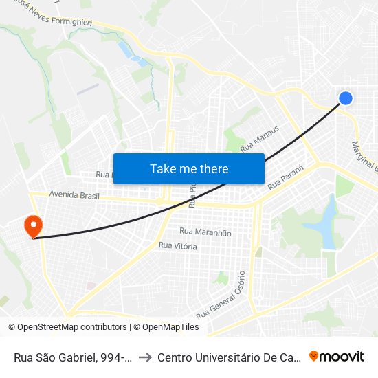Rua São Gabriel, 994-1018 to Centro Universitário De Cascavel map
