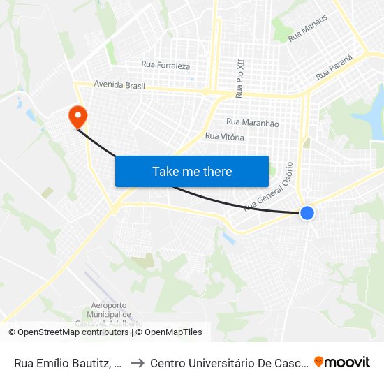 Rua Emílio Bautitz, 140 to Centro Universitário De Cascavel map