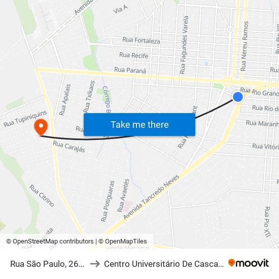 Rua São Paulo, 2600 to Centro Universitário De Cascavel map