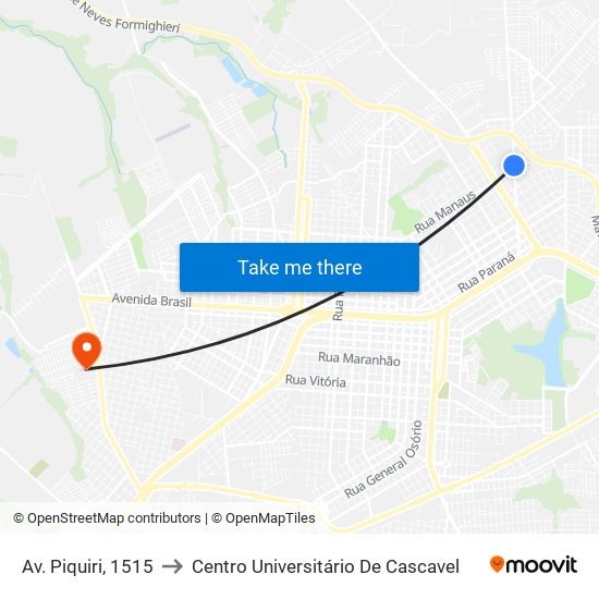 Av. Piquiri, 1515 to Centro Universitário De Cascavel map
