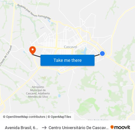 Avenida Brasil, 626 to Centro Universitário De Cascavel map