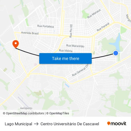 Lago Municipal to Centro Universitário De Cascavel map