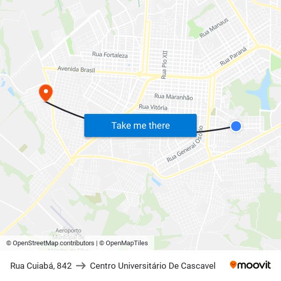 Rua Cuiabá, 842 to Centro Universitário De Cascavel map