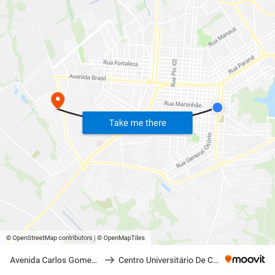 Avenida Carlos Gomes, 3377 to Centro Universitário De Cascavel map