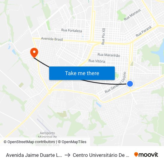 Avenida Jaime Duarte Leal, 711 to Centro Universitário De Cascavel map