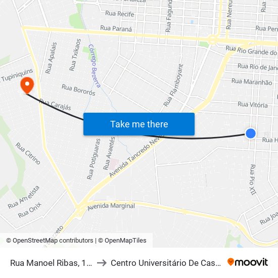 Rua Manoel Ribas, 1114 to Centro Universitário De Cascavel map