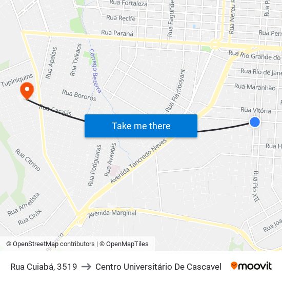 Rua Cuiabá, 3519 to Centro Universitário De Cascavel map
