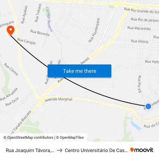 Rua Joaquim Távora, 398 to Centro Universitário De Cascavel map