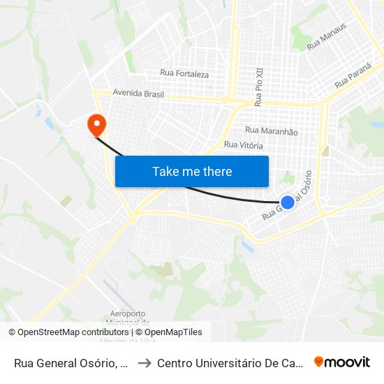 Rua General Osório, 1160 to Centro Universitário De Cascavel map