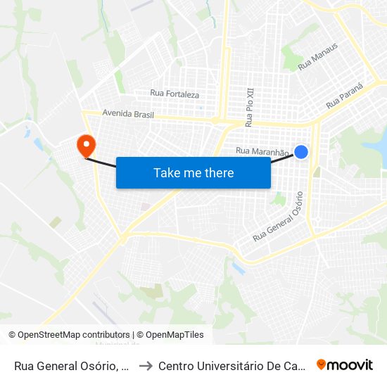 Rua General Osório, 3162 to Centro Universitário De Cascavel map