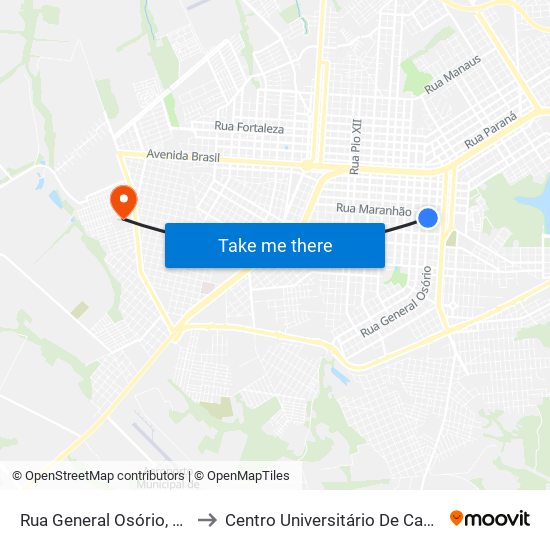 Rua General Osório, 3007 to Centro Universitário De Cascavel map