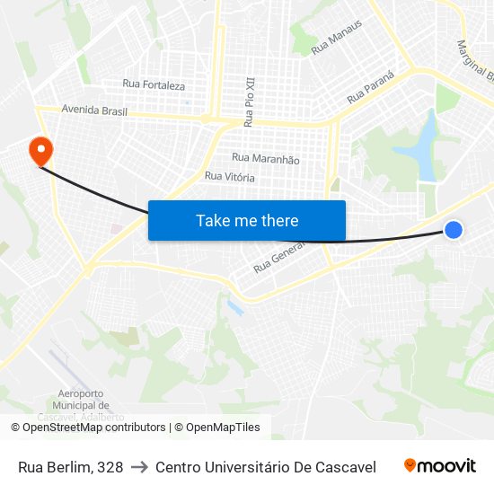 Rua Berlim, 328 to Centro Universitário De Cascavel map