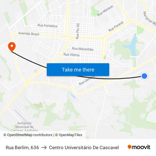 Rua Berlim, 636 to Centro Universitário De Cascavel map