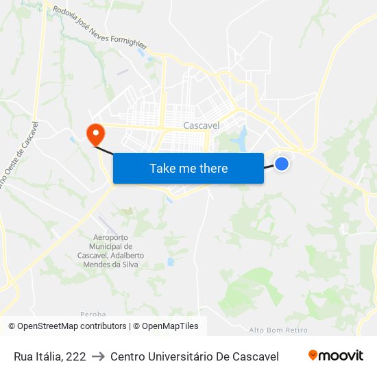 Rua Itália, 222 to Centro Universitário De Cascavel map