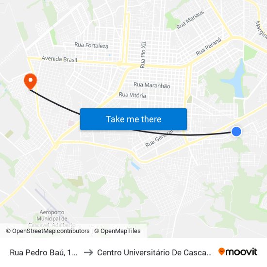 Rua Pedro Baú, 100 to Centro Universitário De Cascavel map