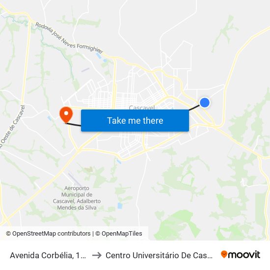 Avenida Corbélia, 1828 to Centro Universitário De Cascavel map