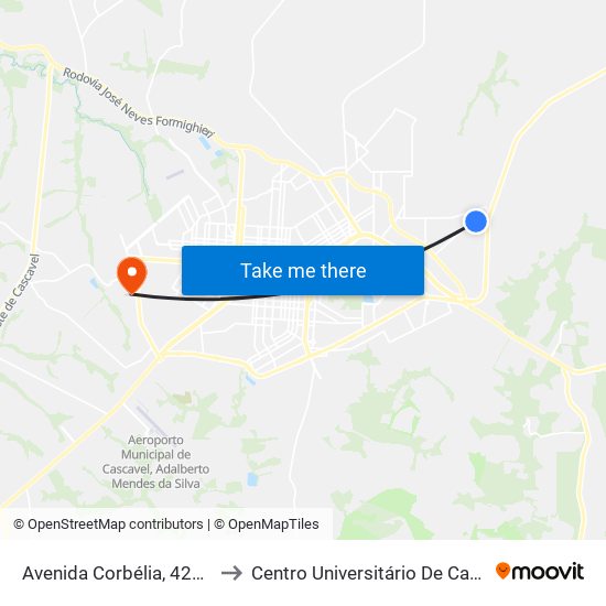 Avenida Corbélia, 424-504 to Centro Universitário De Cascavel map