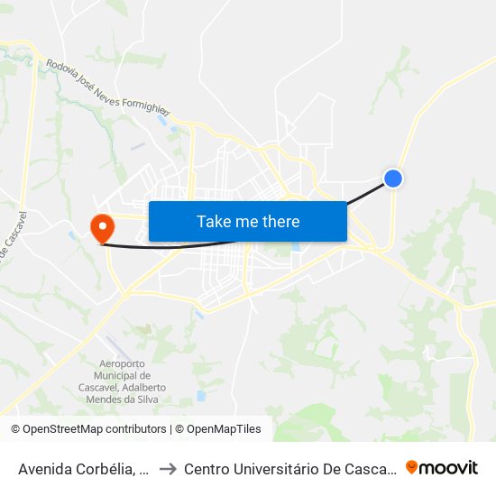 Avenida Corbélia, 41 to Centro Universitário De Cascavel map