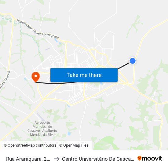 Rua Araraquara, 256 to Centro Universitário De Cascavel map