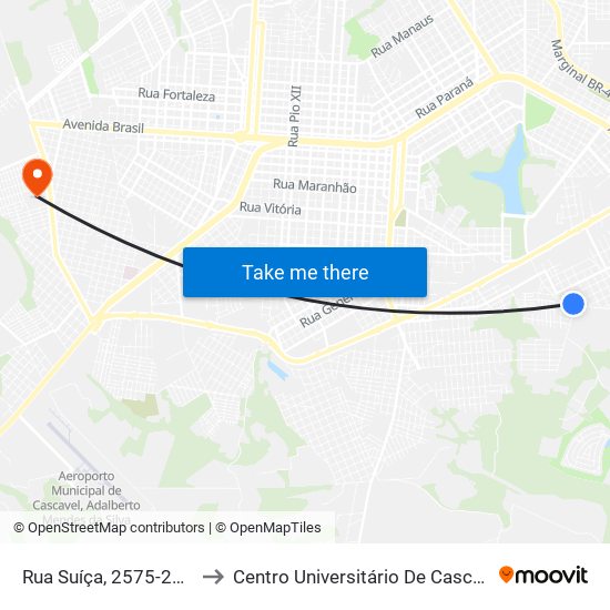Rua Suíça, 2575-2699 to Centro Universitário De Cascavel map