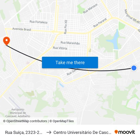 Rua Suíça, 2323-2443 to Centro Universitário De Cascavel map