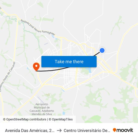 Avenida Das Américas, 2682-2700 to Centro Universitário De Cascavel map