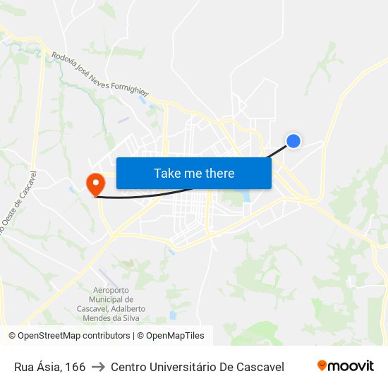 Rua Ásia, 166 to Centro Universitário De Cascavel map