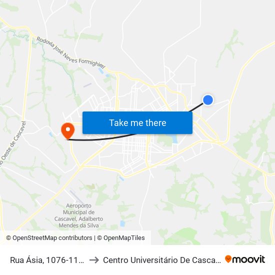 Rua Ásia, 1076-1166 to Centro Universitário De Cascavel map