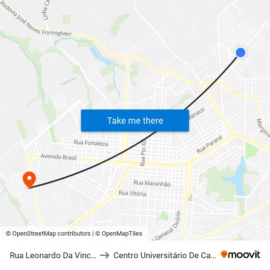 Rua Leonardo Da Vinci, 803 to Centro Universitário De Cascavel map